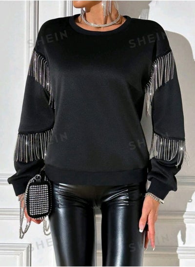 Buy SHEIN BAE Fringe Trim Drop Shoulder Sweatshirt in Egypt