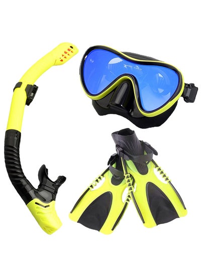 Buy Adando Diving snorkeling face mask Face mask with dry breathing system with Fins Food grade silicone diving goggles Anti fog leakproof diving equipment For adults teens in UAE