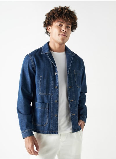 Buy Lee Cooper Solid Denim Shirt with Long Sleeves and Pockets in Saudi Arabia