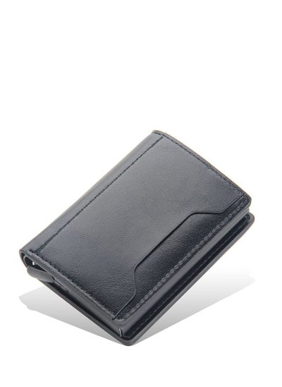 اشتري Slim Wallet for Men RFID Smart Front Pocket Minimalist Leather Wallet Antimagnetic Anti Theft Medium Deposit ID Money Bank Card Size Men Gift  Black في السعودية