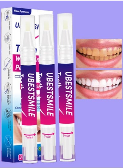 Buy 3 in 1 Teeth Whitening Pen New Formula Improve Brightness Conceals Stains Neutralizes Yellow Remove Tea Wine Coffee Smoking Stains Enamel Safe Tooth Whitening Gel Pen in UAE