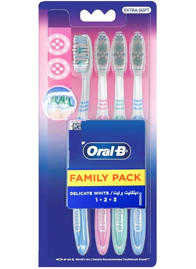 Buy Oral-B 123 Delicate  White Manual Toothbrush Medium Pack of 4 Multi-Colored in Egypt