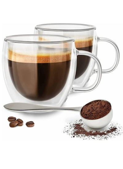 Buy COOLBABY Espresso Cup Shot Glass Coffee Set of 2 - Double Wall Insulated Glass Tumbler With Handle Everyday Coffee Cup Ideal For Espresso And Coffee Machines (250ML) in UAE