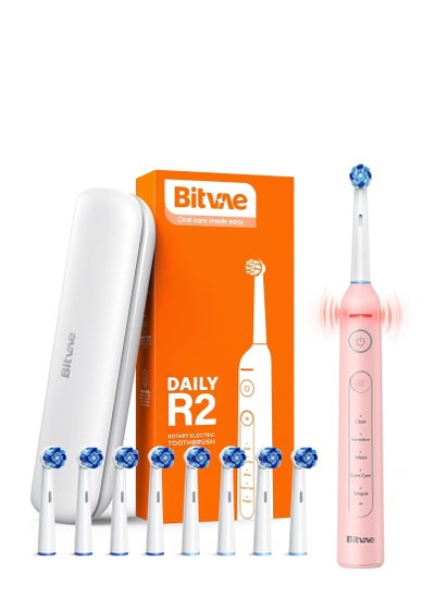 Buy Bitvae R2 Rotating Electric Toothbrush for Adults with 8 Brush Heads, 5 Modes Rechargeable Power Toothbrush with Pressure Sensor, Pink in Saudi Arabia