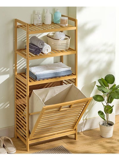 Buy Bamboo Tilt-Out Laundry Hamper Cabinet, Bathroom Storage Cabinet with Basket, Shelves and Handles for Clothes, Bedroom in UAE