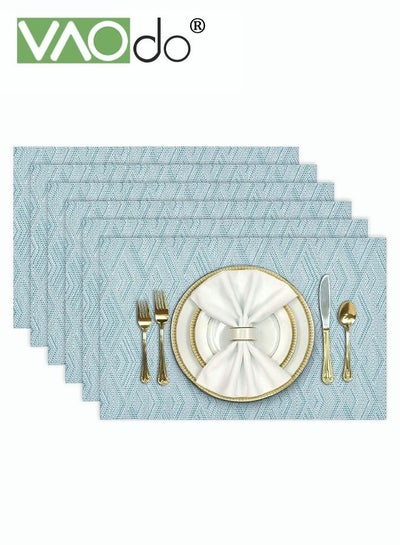 Buy 6PCS Placemats High-quality PVC Material Woven Texture Heat Insulation Oil Resistance Not Easy to Mold Suitable for Home Hotels Restaurants Cafes Etc Blue in Saudi Arabia