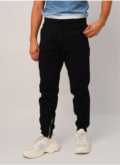 Buy Men’s  Elasticated Waist Zipper Pockets Joggers Pant in Black in UAE