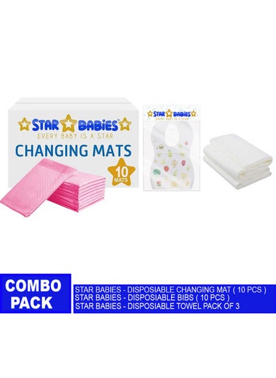 Buy Combo Pack  Pack Changing Mat 10Pcs Bibs 10Pcs Disposable Towel 3Pcs Pink in UAE