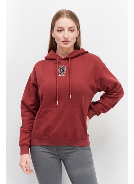 اشتري Women Hood With Drawstrings Graphic Print Sweatshirt, Maroon في الامارات