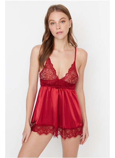 Buy Burgundy Satin Lace Detailed Babydoll THMSS22LL0001 in Egypt