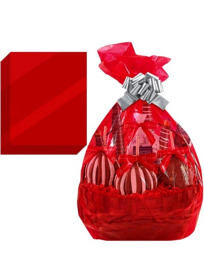 اشتري Red Translucent Cellophane Wrap Bags (10 Pcs) Xlarge 24” Inch X 30” Inch 2.5 Mil Thick Red Translucent Cello Bags Gifts Baskets Wrapping Arts & Crafts Treats Premium Quality في الامارات