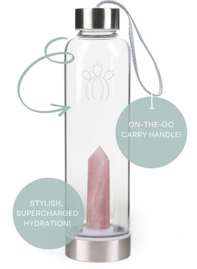 Buy Rose Quartz Interchangeable Crystal Infused Water Bottle 500ml in Saudi Arabia