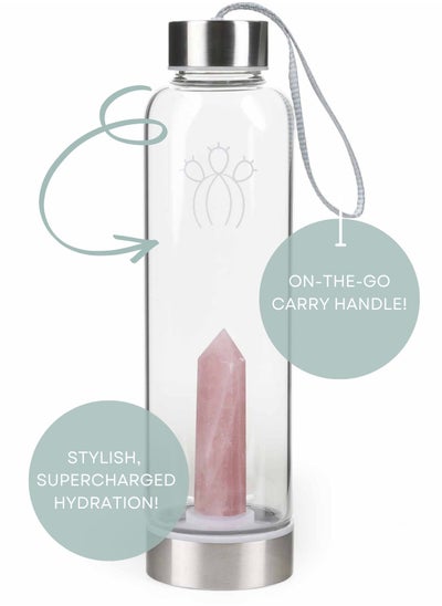 Buy Rose Quartz Interchangeable Crystal Infused Water Bottle 500ml in Saudi Arabia