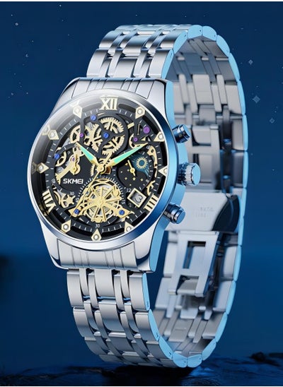 Buy Watches for Men Stainless Steel Water Resistant Quartz Analog Watch Silver 7039 in Saudi Arabia