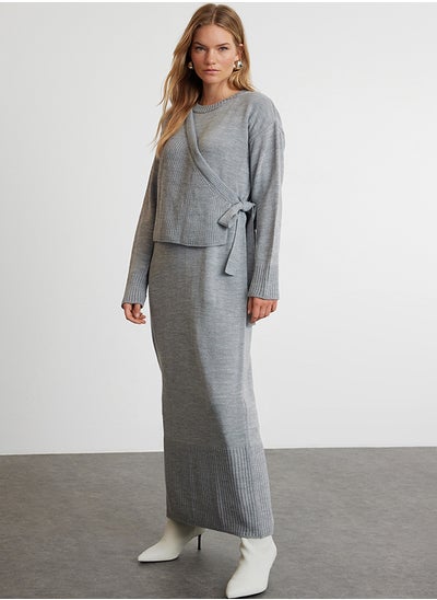 Buy Gray Knitwear Cardigan Dress Bottom-Top Set TCTAW25US00000 in Egypt