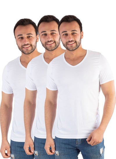 Buy 3 Pieces Jet Men Undershirt V Neck and Half Sleeve - White in Egypt