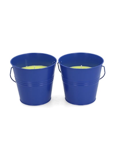 Buy 2-Piece Citronella Scented Painted Bucket Candle Set Blue 10 oz 21108P-2 in Saudi Arabia