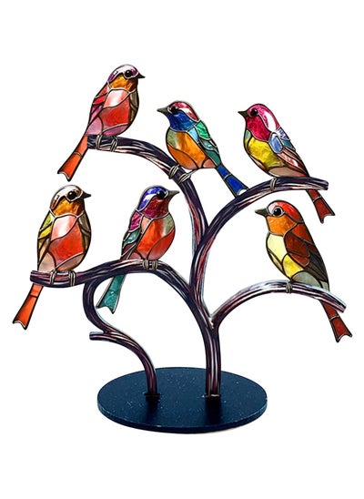 اشتري SYOSI Stained Glass Birds Desktop Ornament, 6 Birds Imitation Glass Art Tabletop Decor, Metal Vivid Craft Desktop Ornaments for Home Office Decor, Retro Acrylic Desktop Decoration في السعودية