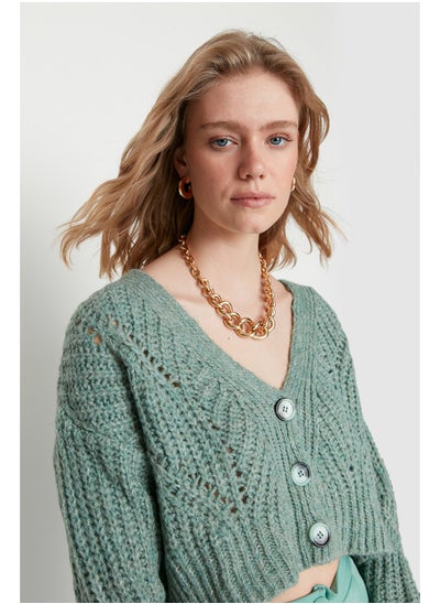 Buy Mint Crop Button Detailed Knitwear Cardigan in Egypt