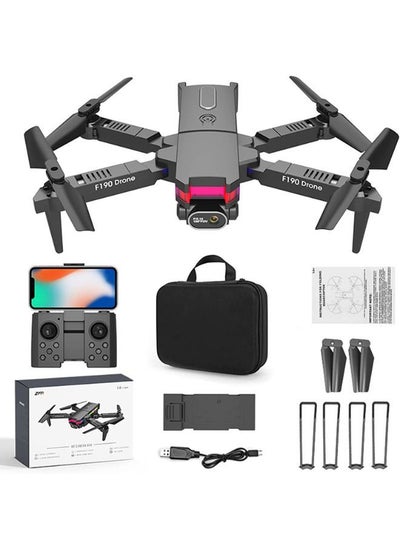 Buy WiFi FPV 4K Camera Drone | F190 Folding Mini Drone | Daul 4K HD FPV Camera Drone | 180° Adjusta-ble Lens , Colorful LED Light | HD FPV Remote Control Foldable Quadcopter Helicopter Toys Gifts in UAE