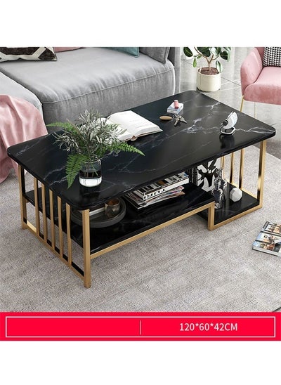 Buy Black Marble finish Top 2 Tier Modern Living Room Home Sofa Table in UAE