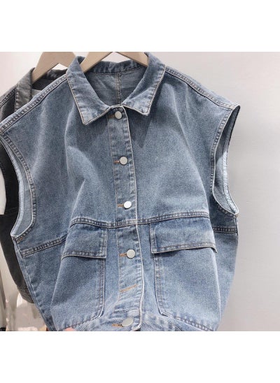 اشتري Japanese Cityboy Denim Vest Men Casual Sleeveless Jacketblue blue في الامارات