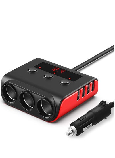 Buy Lighter Splitter with USB Car Charger Adapter, 3 Sockets 12V 24V 100W, 4 Port USB Outlet 3.6A, Independent On Off Switches and Voltage Display, Replaceable 10A Fuse in UAE