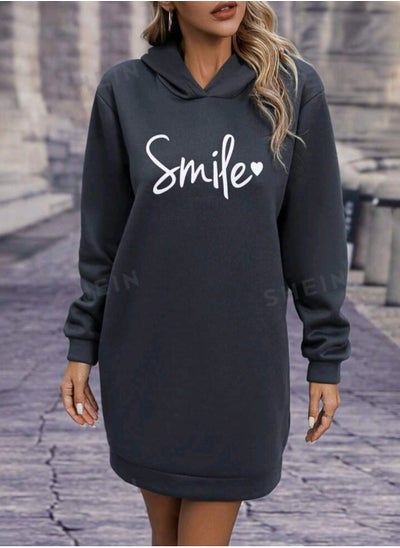 Buy SHEIN LUNE Letter Graphic Drop Shoulder Hooded Sweatshirt Dress in Egypt