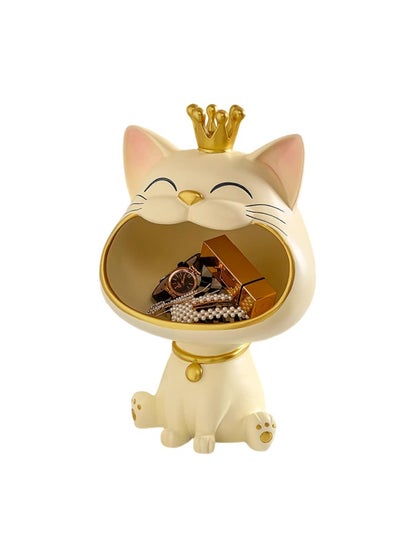 Buy Key Bowl For Entryway Table Fortune Cat Statue Candy Dish For Office Desk Art Home Decor(Yellow） in Saudi Arabia