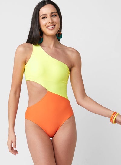 Buy Colorblock Swimsuit With Cut-out Detail in Saudi Arabia