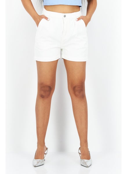 Buy Women Solid Denim Shorts, White in UAE