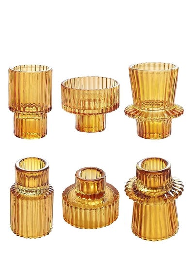 Buy Taper Amber Glass Candle Holder 6Pcs for Pillar Candles, Tealight Candles Holders, Candlestick Holders for Wedding, Festival, Dinning , Party in UAE