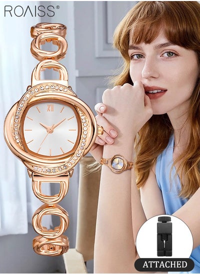 Buy Women's Bracelet Quartz Watch with Analog Display Round White Dial and Cross Design Bezel Set with Rhinestones Waterproof Elegant Wristwatch as Gift for Ladies in Saudi Arabia