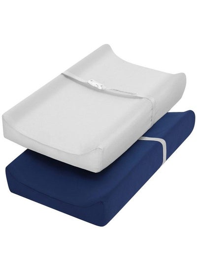 Buy Changing Pad Cover Boys Jersey Knit Ultra Soft Diaper Change Table Sheets Fit 32"/34''X16" Contoured Pad Comfy Cozy 2 Pack Cradle Sheets Navy Blue & Lt Gray in Saudi Arabia