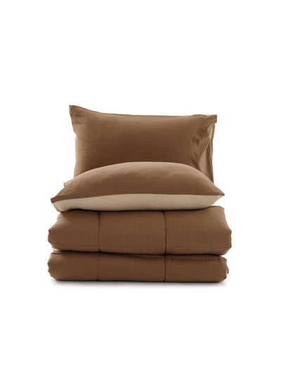 اشتري Down Alternative 2-Piece Reversible Comforter Set 150X220Cm - Beige And Brown في الامارات