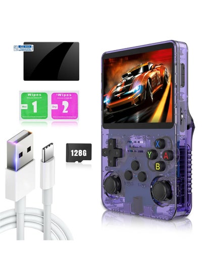 Buy R36S Handheld Retro Gaming Console Linux System with 128G TF Card, Preloaded with 15000+ Games, Retro Video Game Console 3.5-inch IPS Screen (Purple 128G) in UAE