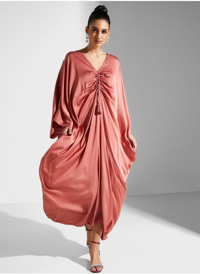 اشتري V Neck Tie Detail Kaftan Dress في الامارات