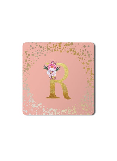 اشتري Designer Leather Coasters Mat for Beverage Drinks- Custom Monogram Initial Letter Floral Pattern Alphabet - R (Rose Pink) في الامارات