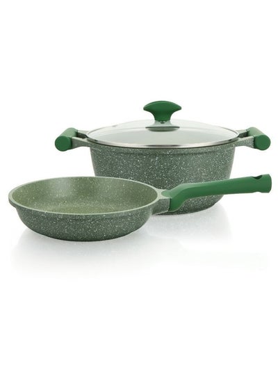 Buy Prestige Essentials Granite Non Stick Set Combo | 26cm Fry Pan + 26cm Casserole With Lid |  Induction Cookware Set 3 Pieces - Green in UAE