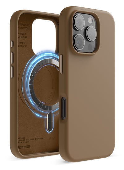 Buy Magnetic Liquid Silicone for iPhone 16 Pro MAX Case Cover Compatible with MagSafe Shockproof - Brown in UAE