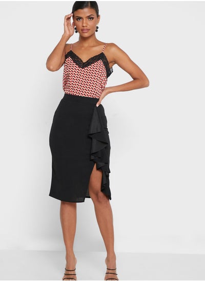 Buy Ruffle Detail Side Slit Skirt in Saudi Arabia