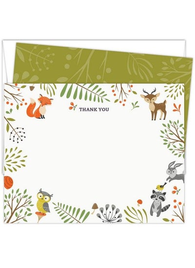 اشتري Woodland Animals Baby Shower Thank You Cards. Set Of 25 5.5” X 4.25” Flat Note Cards And A2 White Envelopes. Printed On Heavy Card Stock. في السعودية