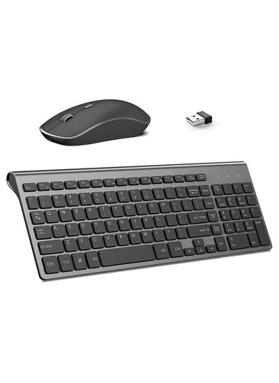 Buy Wireless Keyboard and Mouse (2.4G) Compact,Ergonomic and Slim - Portable Keyboard Mouse - Windows/PC/Laptop/Tablet/Smart TV (Black Grey) in UAE