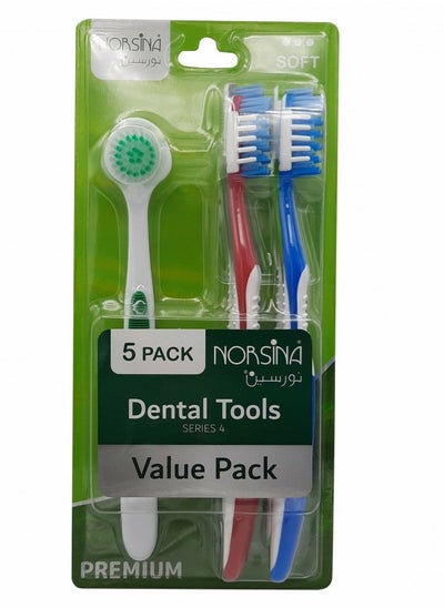 Buy Toothbrush Set Of 5 Large Toothbrushes With A Back Part For Cleaning The Tongue Norsina Kit in Saudi Arabia