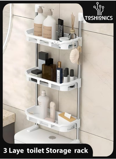 اشتري 3 Tier Over The Toilet Storage Rack Plastic Kitchen Bathroom Vanity Organizer Tank Top Caddy Shelf Holder Sundries Shelves For Wall Mount Space Saving No Drilling في الامارات