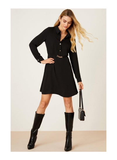 اشتري Black Chain Belt Mini Shirt Dress في الامارات