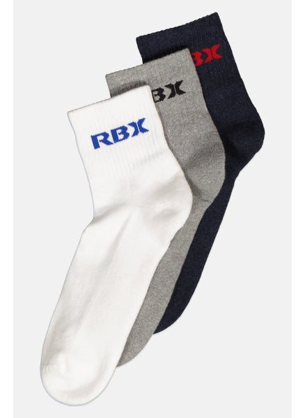 اشتري Men 3 Pairs Brand Logo Ankle Sports Socks, Navy/White/Grey في الامارات