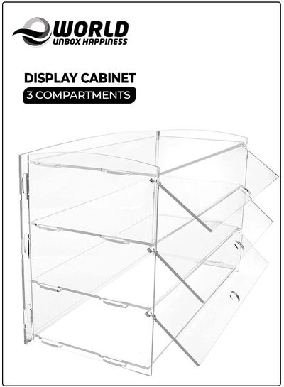 Buy 3-Tier Clear Acrylic Display Cabinet with Detachable Flip Lid Design Ideal for Showcasing Candy, Pastries, Cosmetics, Figurines, and Memorabilia, Perfect for Bakeries, Convenience Stores, Homes in UAE