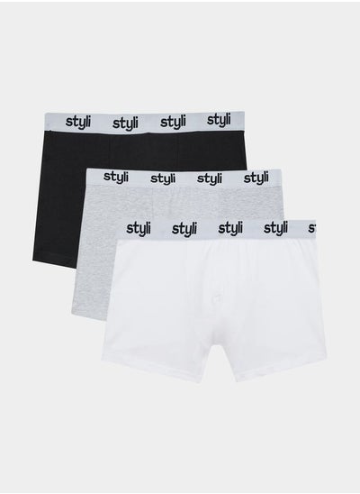 اشتري Pack of 3 - Cotton Stretch Solid Long Trunks في السعودية