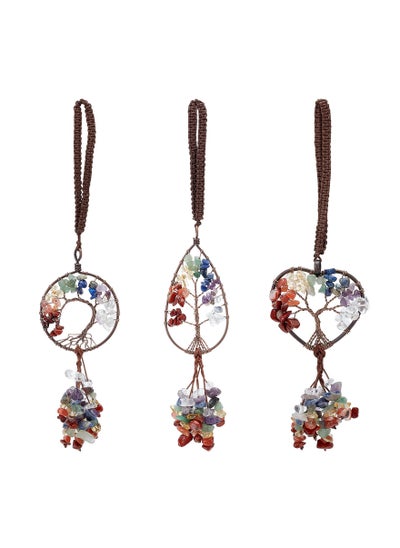 Buy 3Pcs Hanging Ornaments Decor, 3 style Healing Crystals Tree of Life 7 Chakras Car Hanging Accessories Home Decor Meditation Ornaments in Saudi Arabia